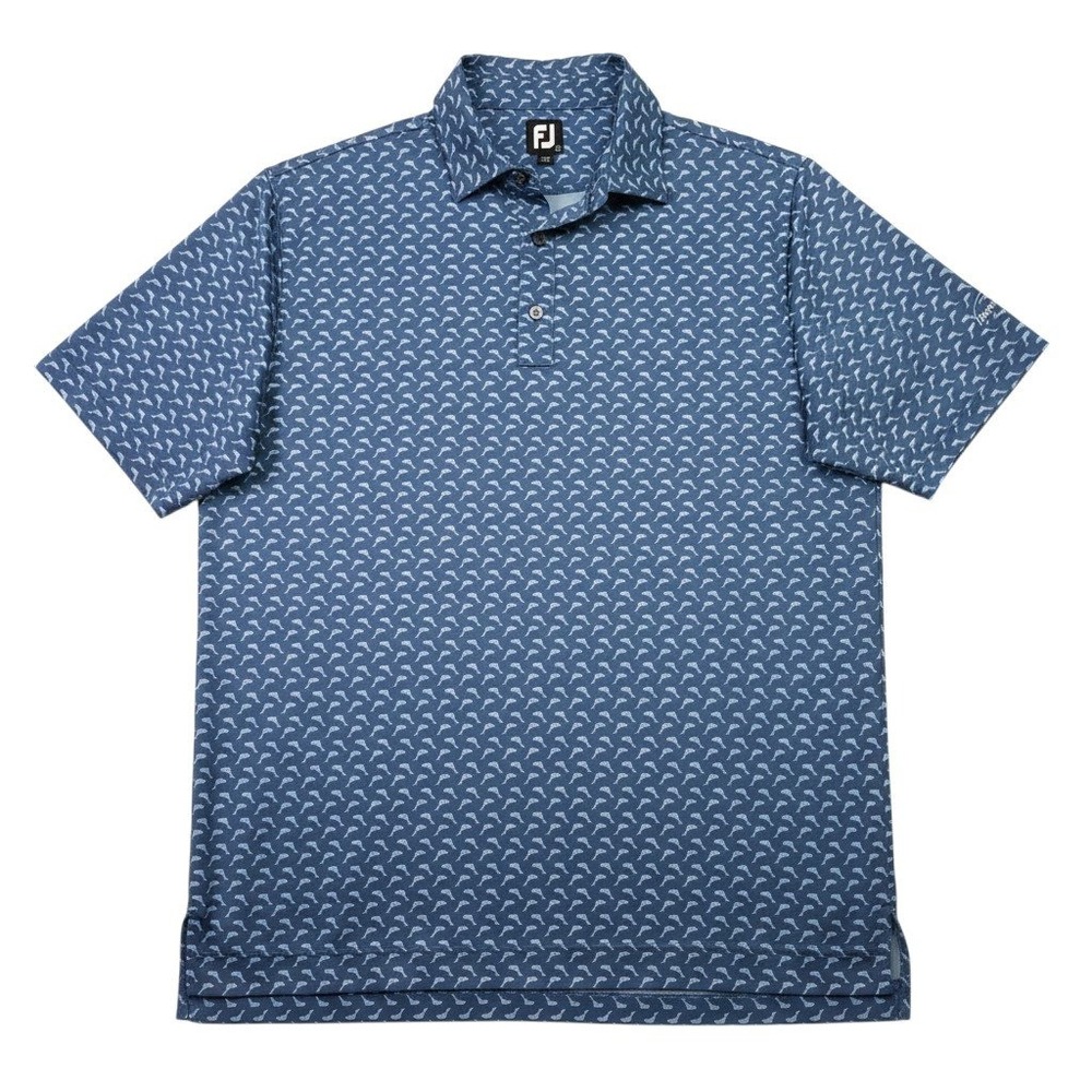 FootJoy Polo Mens L Blue Lisle Leaping Dolphin Self Collar Verandah Club Golf